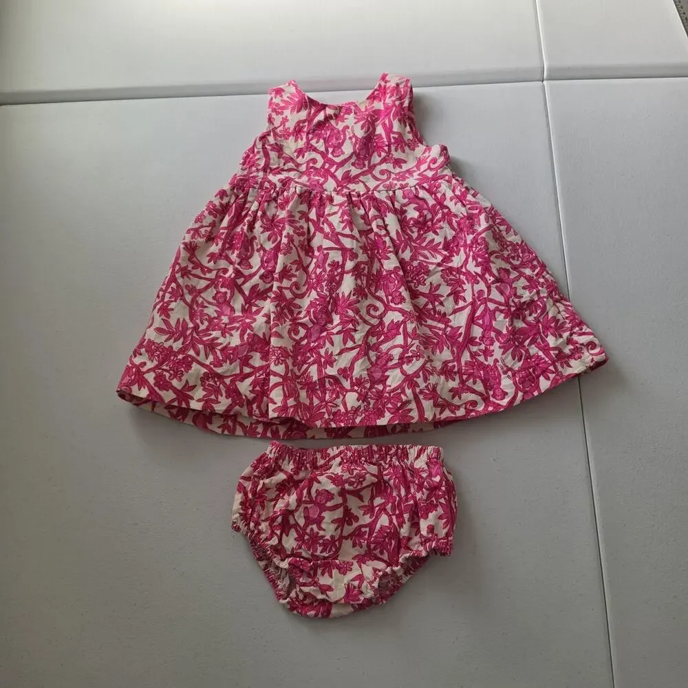 Lilly Pulitzer Dress Set Girls 18-24 Months Pink Floral Corduroy Lined 2 Piece
